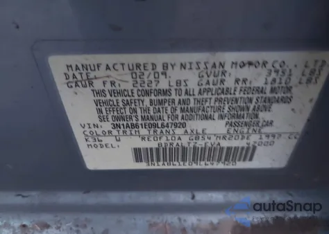 2009 Nissan Sentra 2.0S из США, поврежденный, VIN 3N1AB61E09L647920